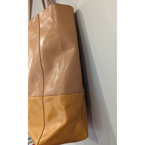Sorial New York Vegan Leather Yellow Tan Shoulder Tote Bag - Picture 8 of 10